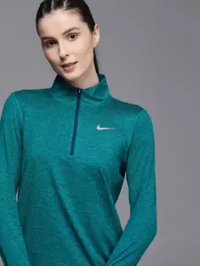 Nike Women Teal Blue Brand Logo Print AS W NK  DRI FIT Running Top