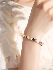 Jewels Galaxy Women Rose Gold Plated & White American Diamond Bangle-Style Bracelet