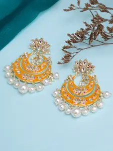 KARATCART Yellow & White Gold Plated Pearl Studded Classic Chandbalis Earrings