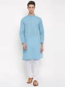 RG DESIGNERS Men Blue & White Solid Kurta with Pyjamas