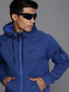 Nike Men Blue Solid Therma-FIT Hooded Training Sporty Jacket