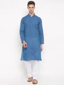 RG DESIGNERS Men Blue & White Self-Design Kurta with Pyjamas