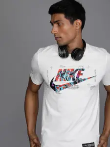 Nike Men White Brand Logo Graphic Printed Pure Cotton T-shirt