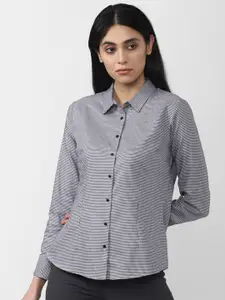 Van Heusen Woman Women Grey Micro Checks Checked Formal Shirt