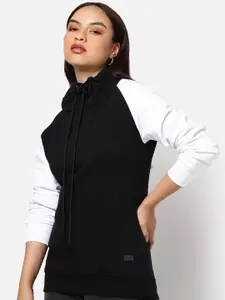 Campus Sutra Women Black & White Solid Sweatshirt