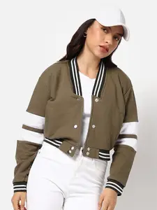 Campus Sutra Women Olive Green Colourblocked Sweatshirt