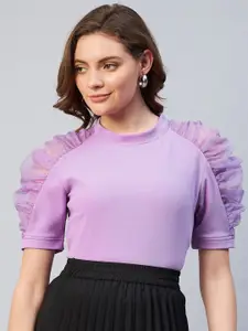 Marie Claire Lavender Puff Sleeves Top
