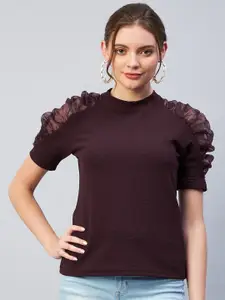 Marie Claire Burgundy Puff Sleeves Top