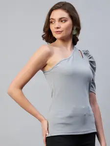 RARE Women Grey Solid One Shoulder Top