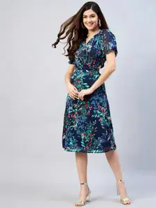 RARE Navy Blue Floral Georgette A-Line Dress
