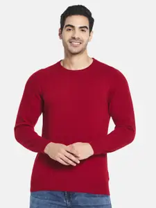 Monte Carlo Men Maroon Solid Round Neck Long Sleeves Cashmere Pullover Sweater
