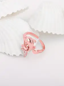 GIVA 925 Sterling Silver Rose-Gold-Plated White Cubic Zirconia -Studded Finger Ring