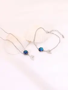 GIVA Set of 2 92.5 Sterling Silver & Blue Stone-Studded Fin Design Bracelet & Necklace