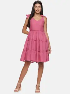 SAHORA Women Pink Solid Tiered Dress