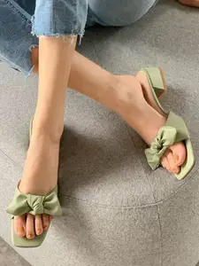 Shoetopia Green Block Heel with Bows