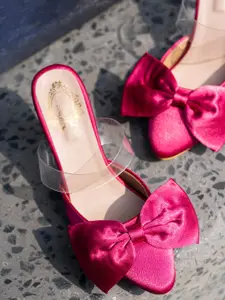 Shoetopia Pink Printed Block Pumps with Bows