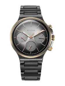 Titan Men Grey Dial & Black Stainless Steel Bracelet Style Straps Analogue Watch 1883KM01