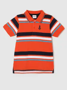 max Boys Coral Striped Polo Collar Pure Cotton Applique T-shirt