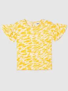 Max Girls Off White & Yellow Pure Cotton Printed Top