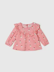 Max Infant Girls Pink & White Printed Pure Cotton Ruffles Top