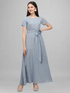 Fashfun Blue Striped Crepe Maxi Dress