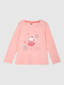 max Girls Peach-Coloured Printed Pure Cotton T-shirt