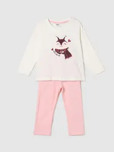 max Girls Pink & Brown Printed Night suit