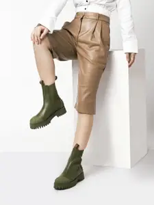 Saint G Green Leather Mid-Top Chelsea Boots