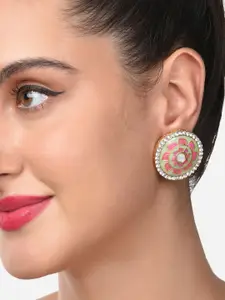 Zaveri Pearls Women Pink & Sea Green Contemporary Studs Earrings