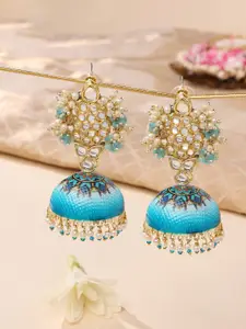 Zaveri Pearls Women Blue & Gold-Toned Contemporary Jhumkas Earrings