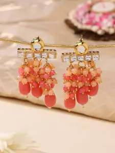 Zaveri Pearls Women Pink & Gold-Toned Contemporary Drop Earrings