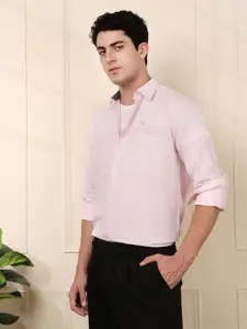 WROGN Men Peach-Coloured Slim Fit Horizontal Striped Pure Cotton Casual Shirt