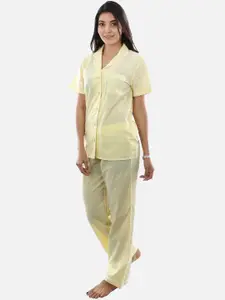 BStories Women Yellow & White Checked Cotton Night suit