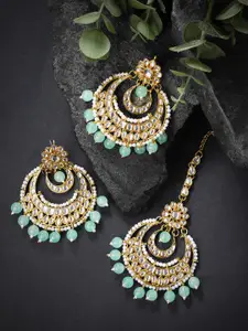 Peora Gold-Plated Chandbali Earrings with Maang Tikka Jewellery Set