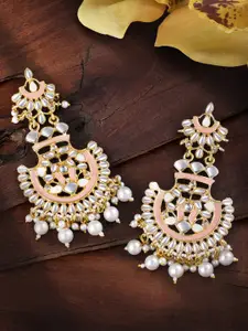 Peora Pink & Gold-Toned Classic Stone Studded & Beaded Chandbalis Earrings