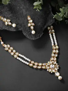 Peora  Gold-Plated White Crystal Necklace With Earring Set