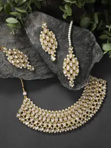 Peora Gold-Plated Crystal Choker Necklace Earring & Maang Tika Set