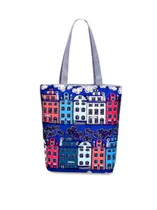 Diva Dale Women Blue Printed Structured Canvas Handbag