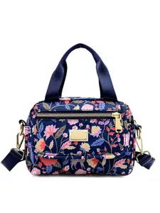 Diva Dale Women Navy Blue & Pink Floral Printed Structured Synthetic Handbag