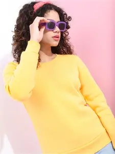 Basics By Tokyo Talkies Women Yellow Solid Sweatshirt