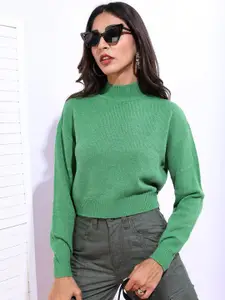 Tokyo Talkies Women Green Ribbed Pullover