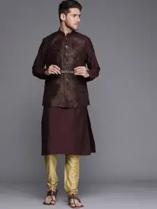 Manyavar Men Burgundy Kurta & Pyjama with Nehru Jacket