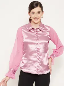 Bitterlime Women Pink Satin Casual Shirt