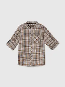 max Boys Beige & Black Tartan Checked Pure Cotton Casual Shirt