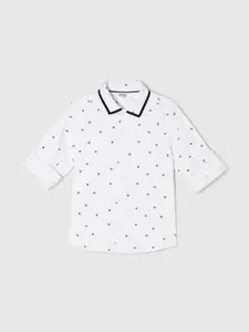 max Boys White Printed Pure Cotton Casual Shirt
