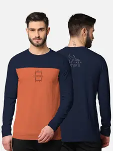 BULLMER Men Navy Blue Colourblocked Cotton T-shirt