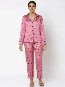 Smarty Pants Women Pink & Black Printed Night suit