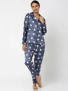 Smarty Pants Women Blue & White Printed Night suit