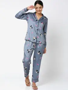 Smarty Pants Women Grey & White Printed Night suit
