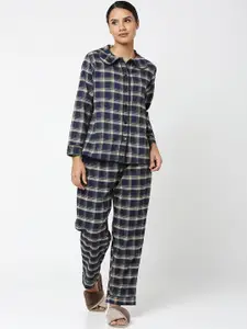 Smarty Pants Women Blue & White Checked Night suit